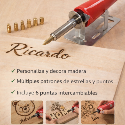 1 Pirógrafo de Madera (Kit con 6 Puntas Intercambiables).